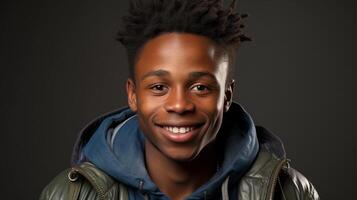 smiling young man with curly hair photo
