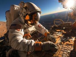 astronaut exploring the surface of a distant planet photo