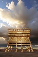 golden ornate architectural structure against dramatic sky photo