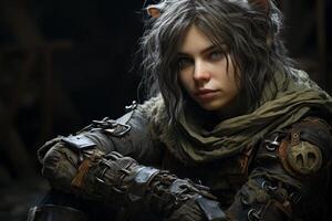 Rugged warrior with determined expression photo