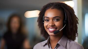 smiling customer service representative with headset photo
