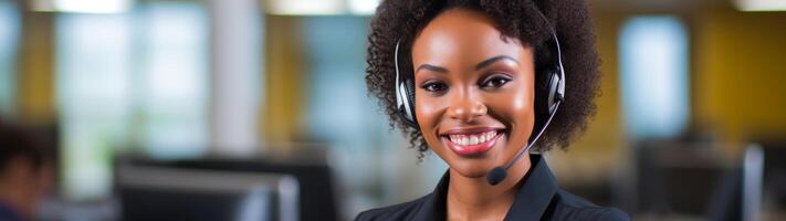 smiling customer service representative with headset photo