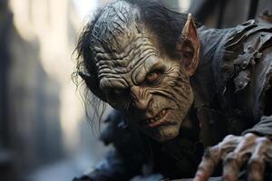 Frightening fantasy creature with sharp teeth and claws photo