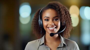 smiling customer service representative with headset photo