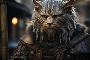 Fierce feline warrior with intense gaze photo