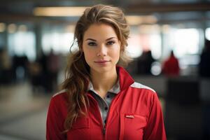 Portrait of a woman in a red jacket photo