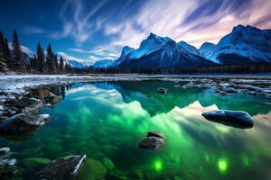 Majestic mountain landscape reflected in serene lake photo