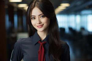 Smiling young woman in business attire photo