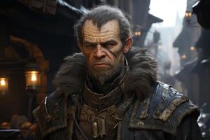 Rugged post apocalyptic warrior with intense expression photo