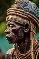 Intricate tribal mask with beads and patterns photo