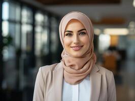 Confident professional woman wearing hijab photo