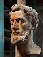 Ancient stone sculpture of a bearded man photo