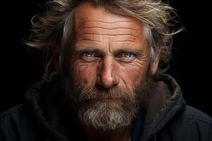 Rugged bearded man with intense gaze photo
