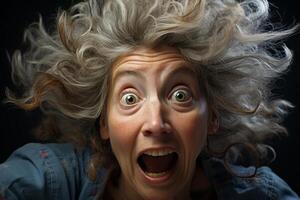 Surprised and shocked expression on a womans face photo