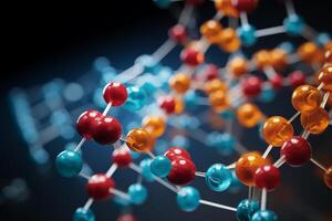 Molecular structure model with colorful atoms photo
