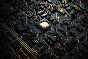abstract circuit board texture with golden lines photo