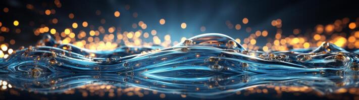 Sparkling water waves with golden bokeh lights photo