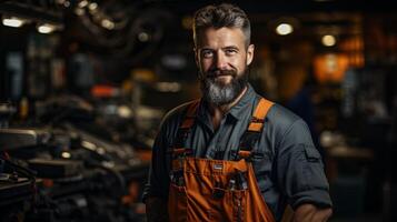 Hardworking mechanic in workshop photo
