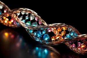 Sparkling gemstones in a twisted glass bowl photo