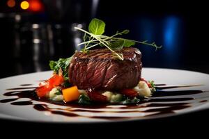 Delicious grilled steak with fresh vegetables photo