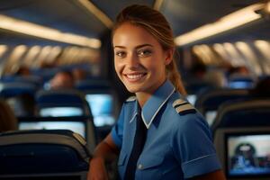 smiling flight attendant in uniform photo