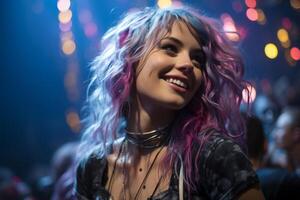 Vibrant portrait of a smiling woman with colorful hair photo