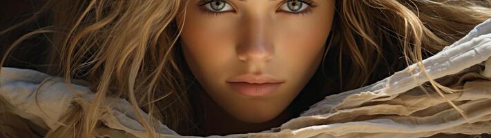 Captivating woman with intense gaze photo