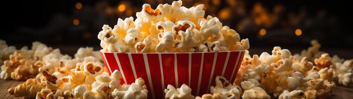 Delicious popcorn in a striped box photo