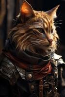 Adventurous cat in leather armor photo