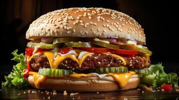 Delicious cheeseburger with sesame seed bun photo