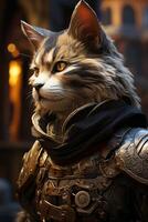 Majestic feline warrior in armored attire photo