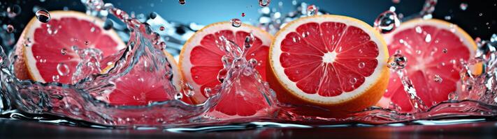 Refreshing grapefruit slices in water splash photo