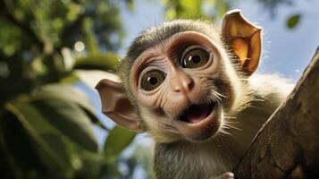 Curious baby monkey in the jungle photo