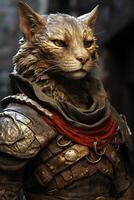 Adventurous cat in fantasy warrior outfit photo