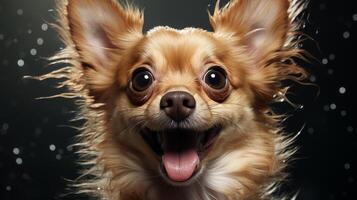 Adorable chihuahua with big eyes and fluffy fur photo