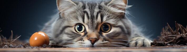 curious cat peeking out from behind leaves photo
