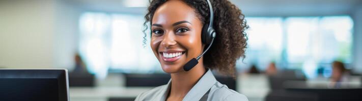 smiling customer service representative with headset photo
