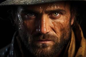 Rugged man with intense gaze photo