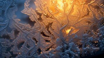 Intricate frost patterns on a winter surface photo