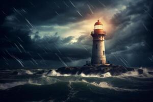 Lighthouse in stormy weather photo