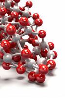 abstract molecular structure with red and white spheres photo