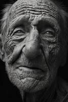 Close up portrait of an elderly man with weathered, wrinkled face photo