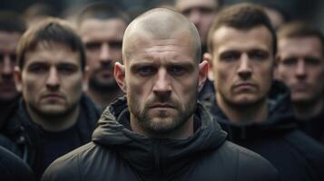 Serious group of men with stern expressions photo