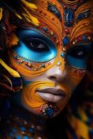 Vibrant carnival mask with intricate designs and feathers photo