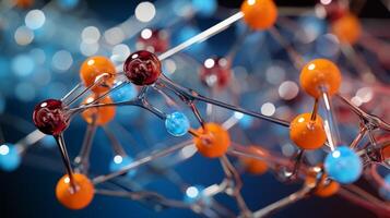 Molecular structure with colorful orbs photo