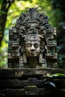 Intricate stone carving of an ancient mesoamerican deity photo