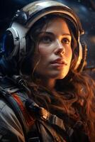 Astronaut in spacesuit gazing into the distance photo