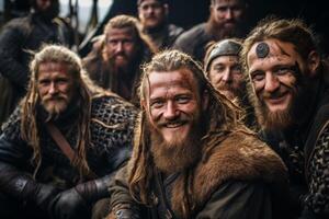 group of rugged men with long beards and hair photo