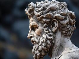 ancient greek statue head with intricate details photo