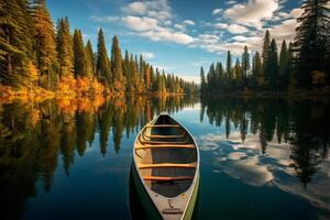Serene autumn lake with colorful forest reflection photo